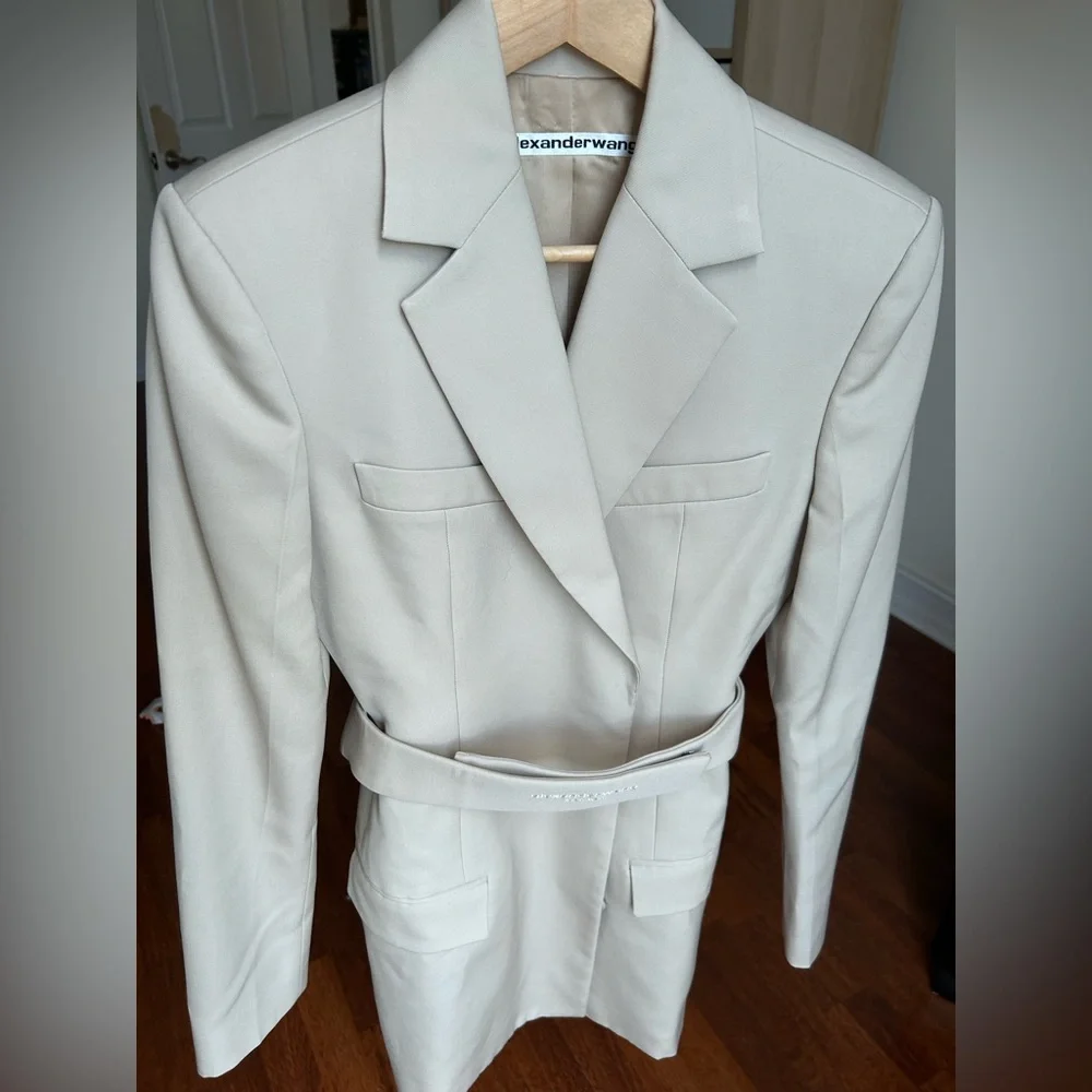 NWOT Alexander Wang Dry Wool Twill Blazer Jacket Dress w/ Logo Belt 4